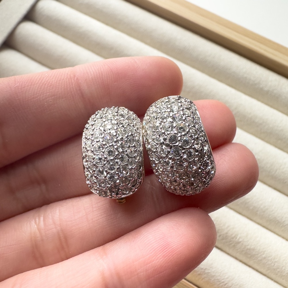 Vintage Carolee Rhinestone Pave Clip On Earrings